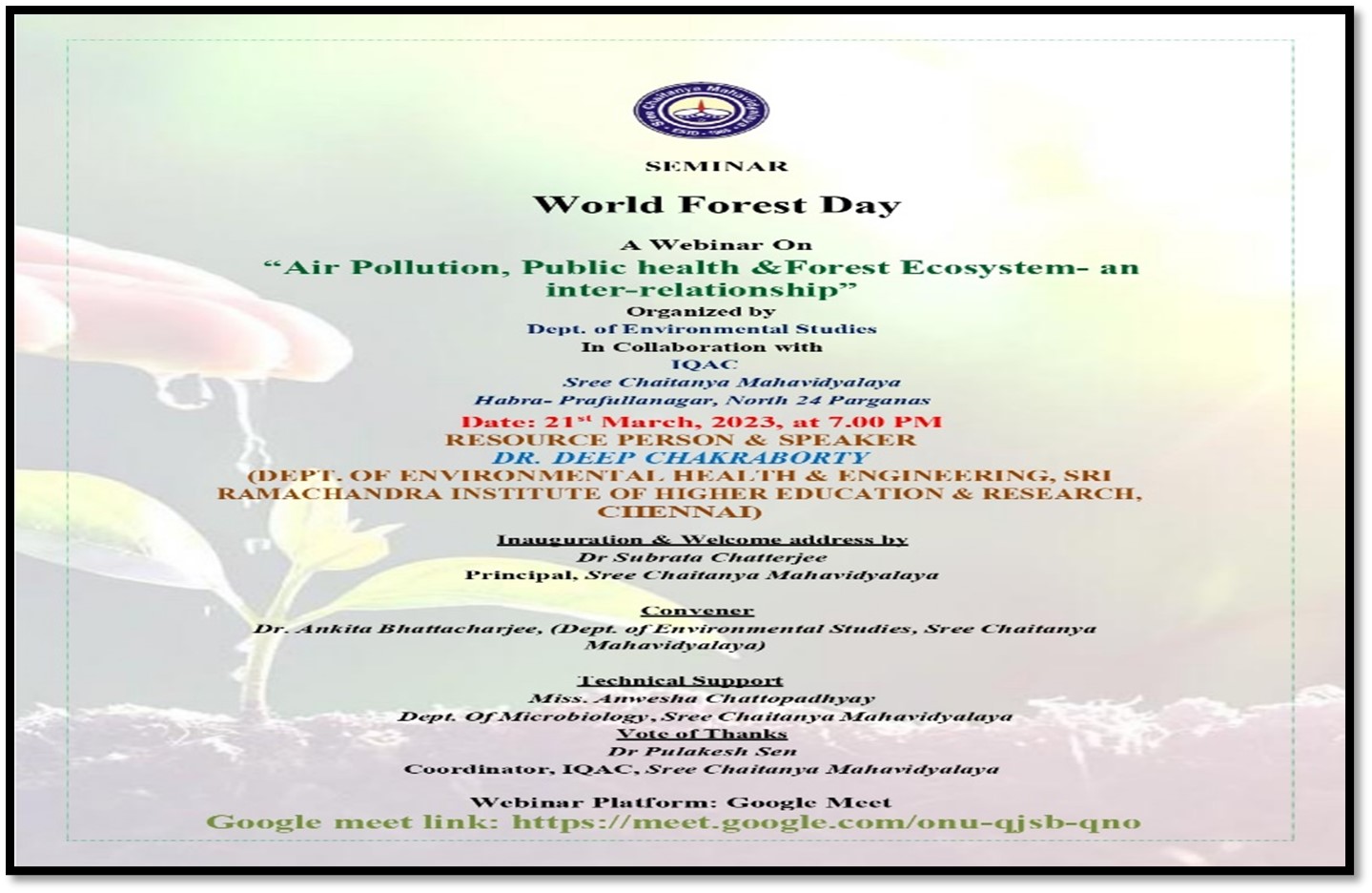 Webinar on World Forest Day on dt 21.03.2023